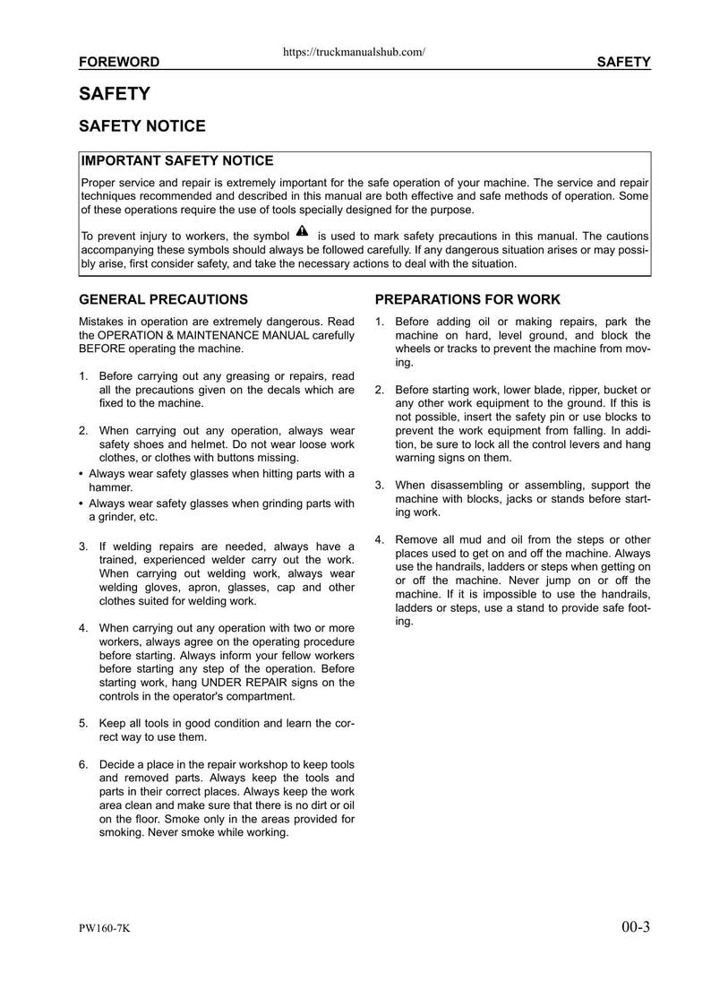 Komatsu PW160-7K Wheeled Excavator Service Manual service manual preview page 7