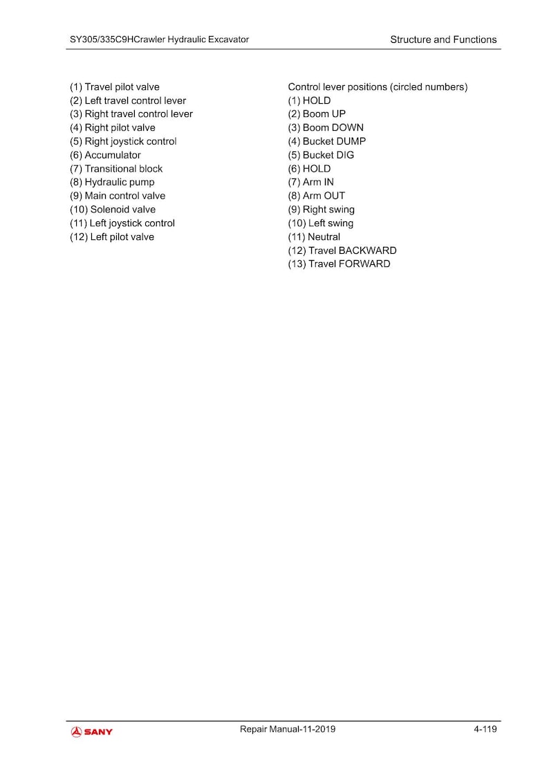 Sany SY305 SY335C9H Excavator Service Manual service manual preview page 7