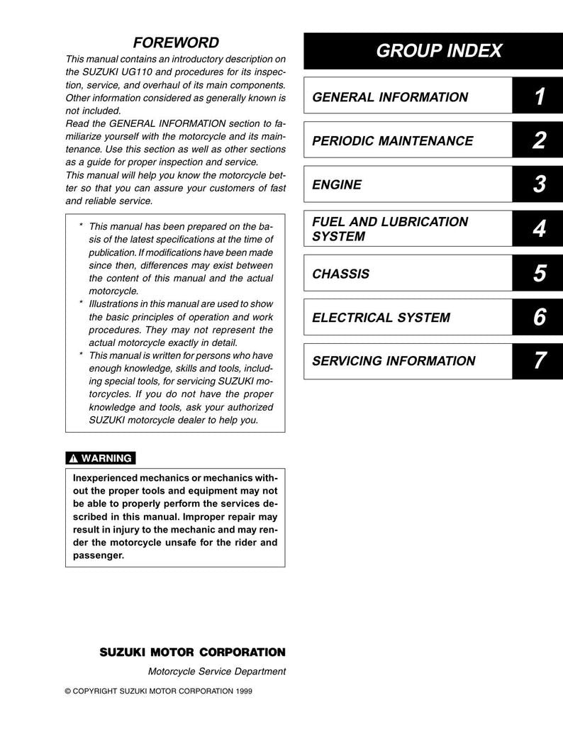 Suzuki UG110 Service Manual PDF service repair manual cover