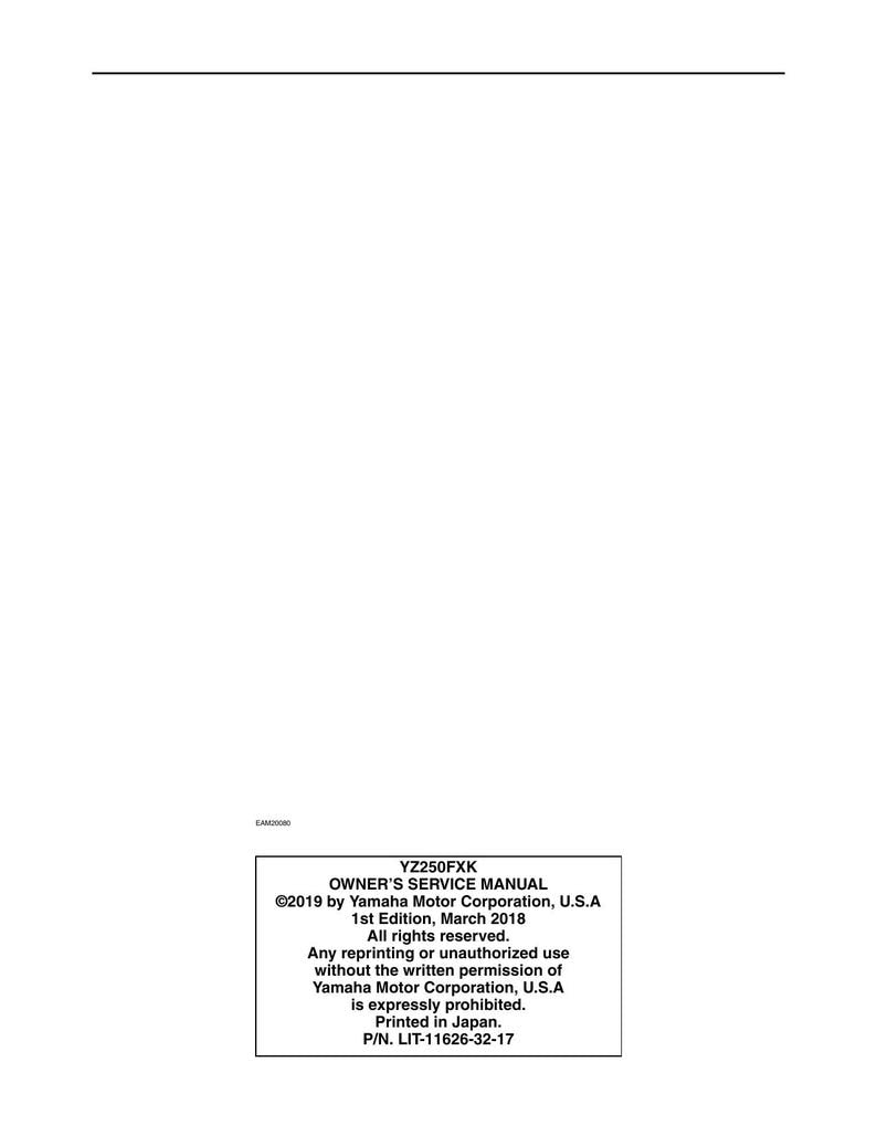 Yamaha YZ250FX Service Manual 2019-2023 Dirt Bike Motorcycle service manual preview page 11