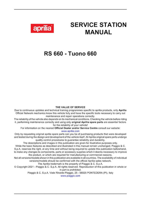 Aprilia RS 660 Tuono 660 Service Manual service manual preview page 2