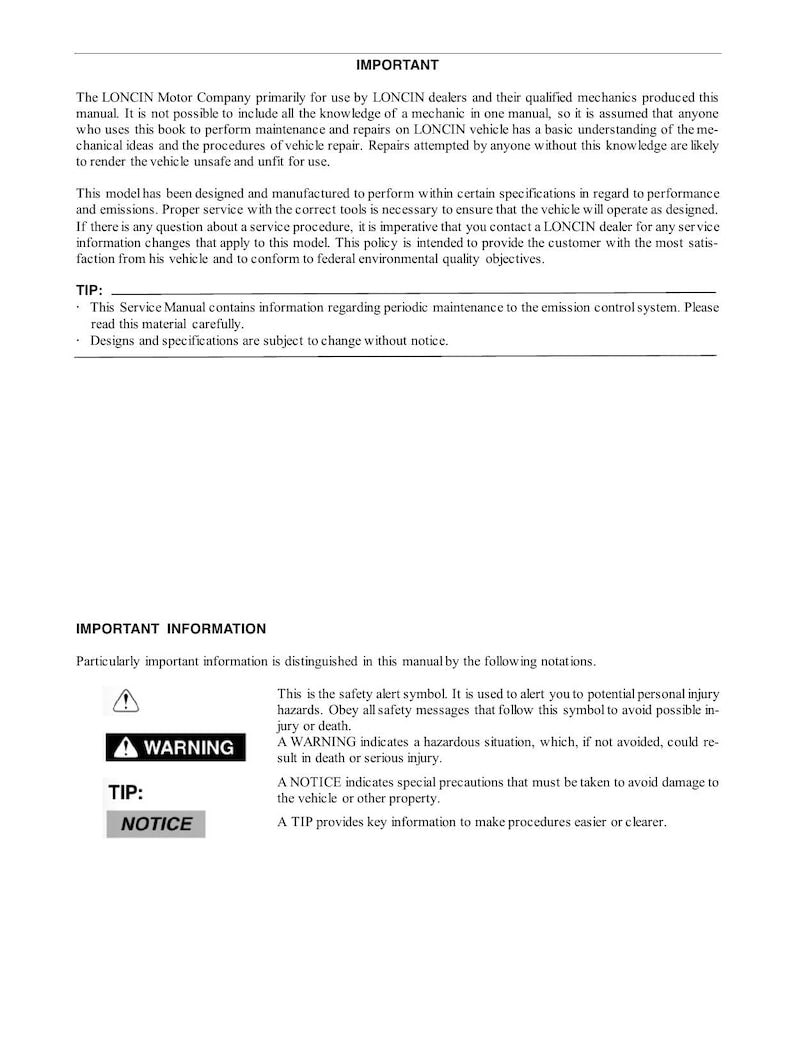 Loncin Xwolf 700i Service Manual service manual preview page 3