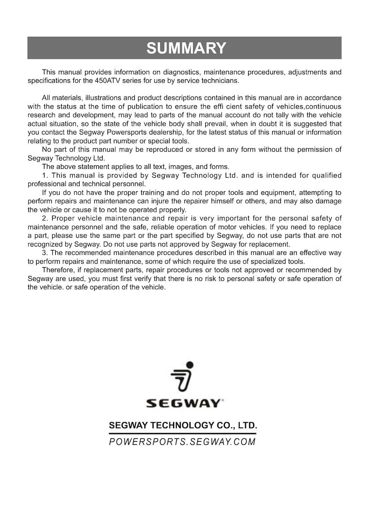 Segway AT5 450 ATV Service Manual service manual preview page 8