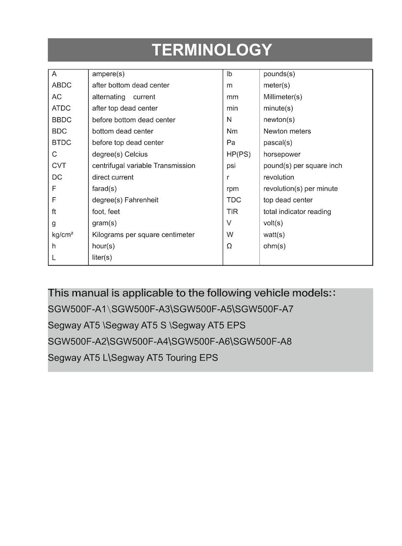 Segway AT5 450 ATV Service Manual service manual preview page 9