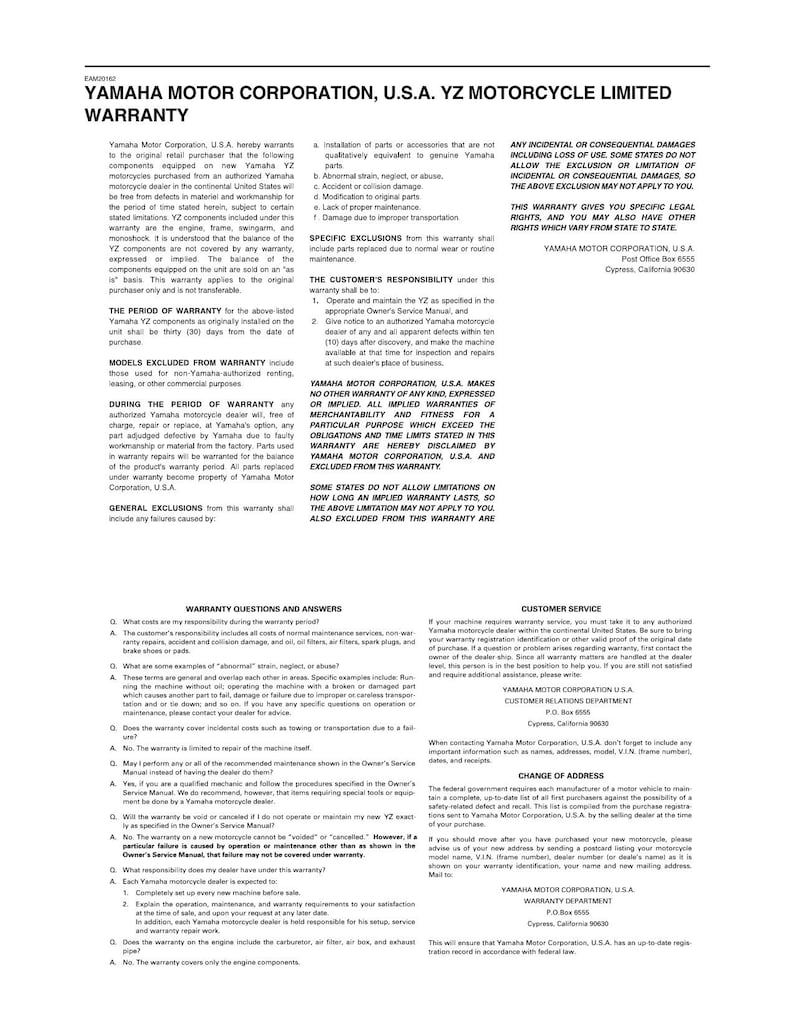 Yamaha YZ250 Service Manual service manual preview page 7