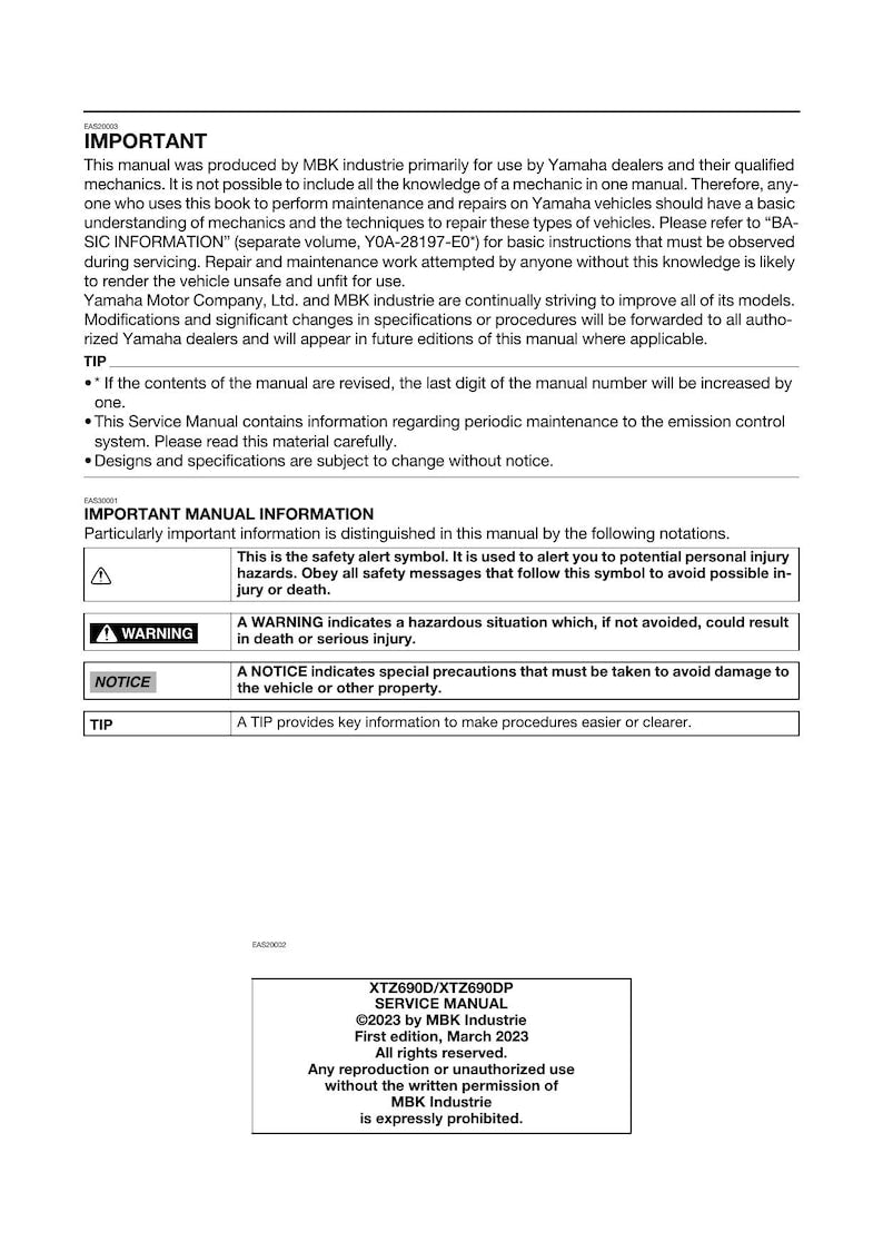 Yamaha Tenere 700 Service Manual service manual preview page 6