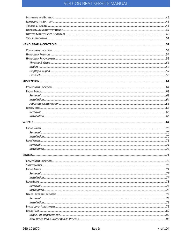 Volcon Brat E-Bike Service Manual 2023-2027 Electric Motorcycle service manual preview page 4