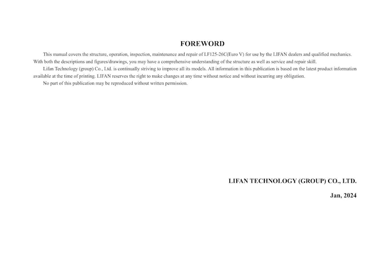 Lifan LF125-26C Service Manual service manual preview page 2