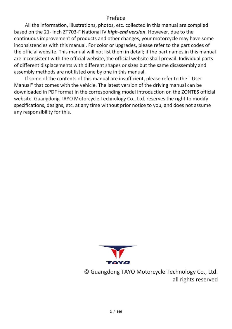 Zontes ZT703-F Service Manual 2024-2026 Adventure Motorcycle service manual preview page 11