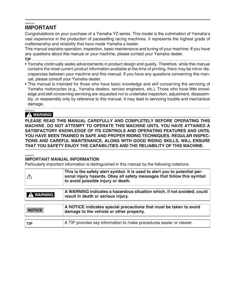 Yamaha YZ250X Service Manual service manual preview page 6