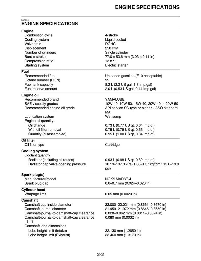 Yamaha YZ250FX Service Manual service manual preview page 8