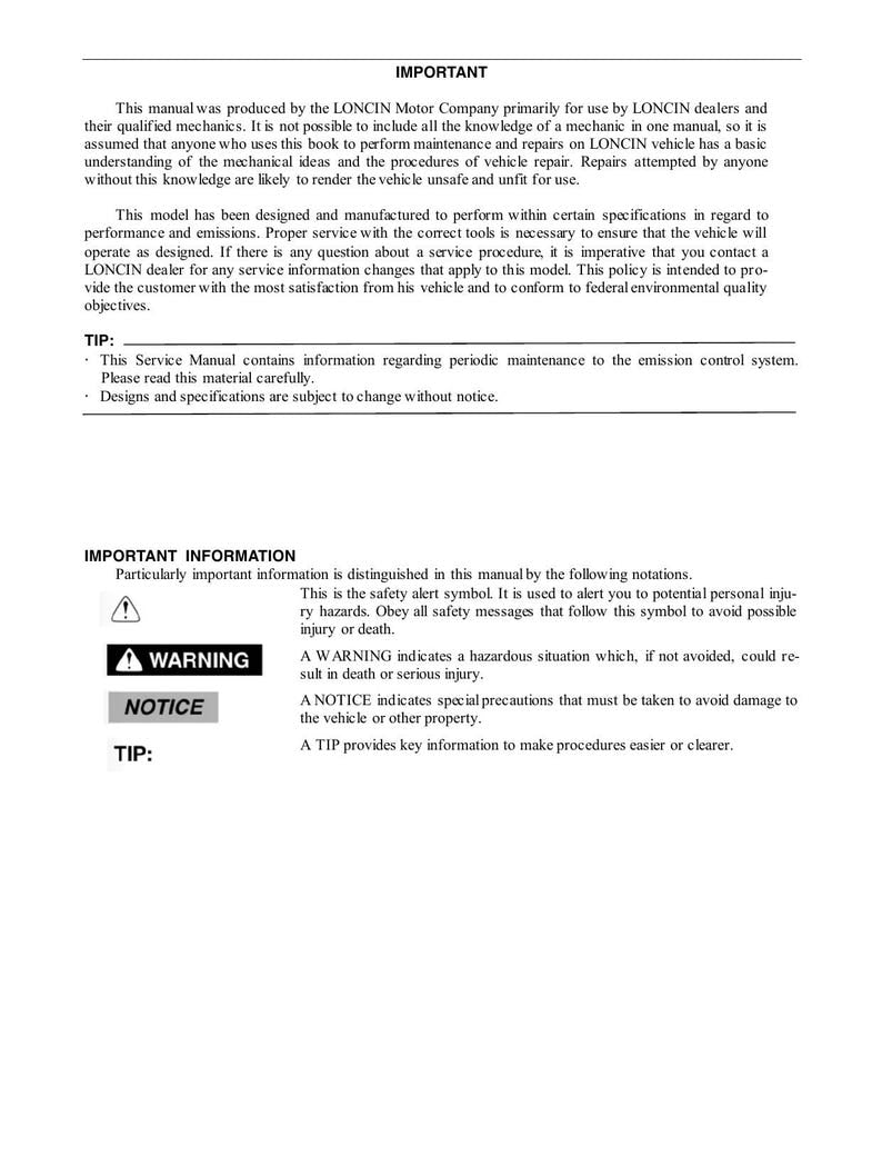 Loncin Xwolf 200 Service Manual service manual preview page 3