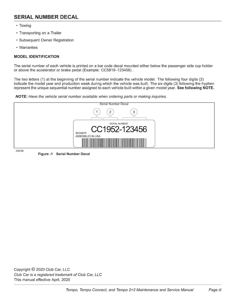 Club Car Tempo Service Manual service manual preview page 5