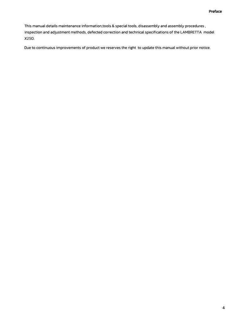 Lambretta X250 Service Manual service manual preview page 4