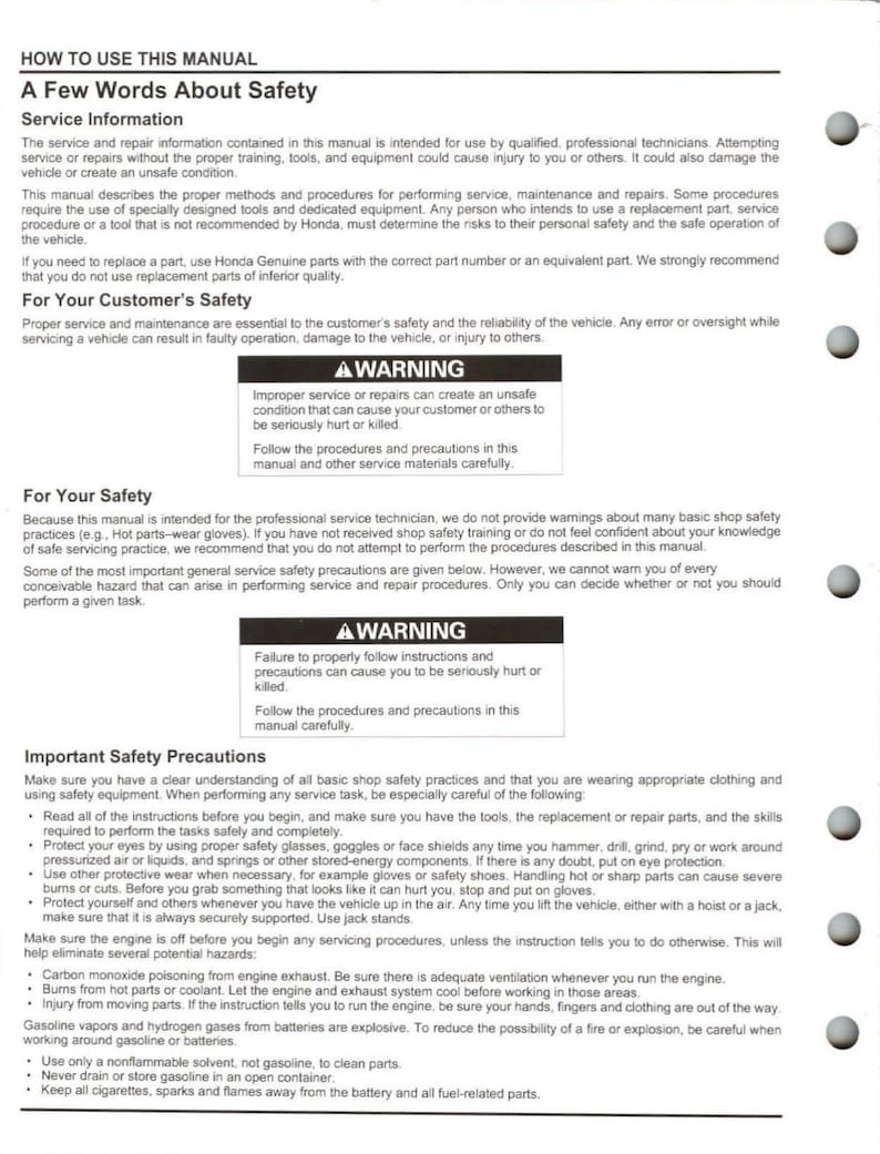 Honda CRF450R Service Manual service manual preview page 7