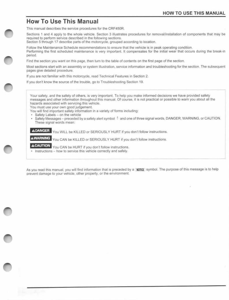 Honda CRF450R Service Manual service manual preview page 8