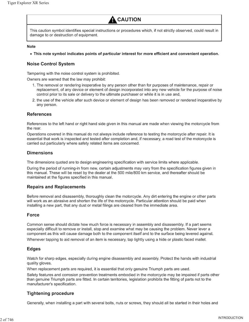Triumph Tiger Explorer XR XRX XRT Service Manual service manual preview page 8