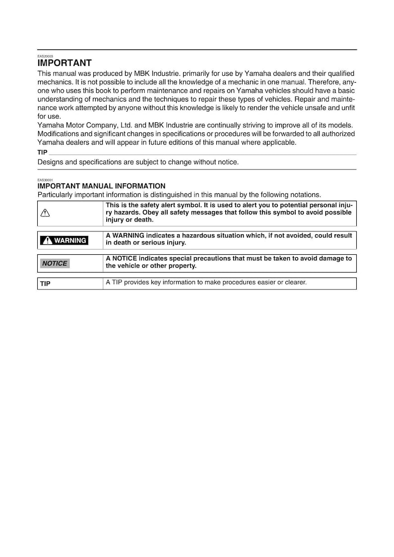 Yamaha XSR700 MTM690 Service Manual 2016-2020 Motorcycle service manual preview page 6