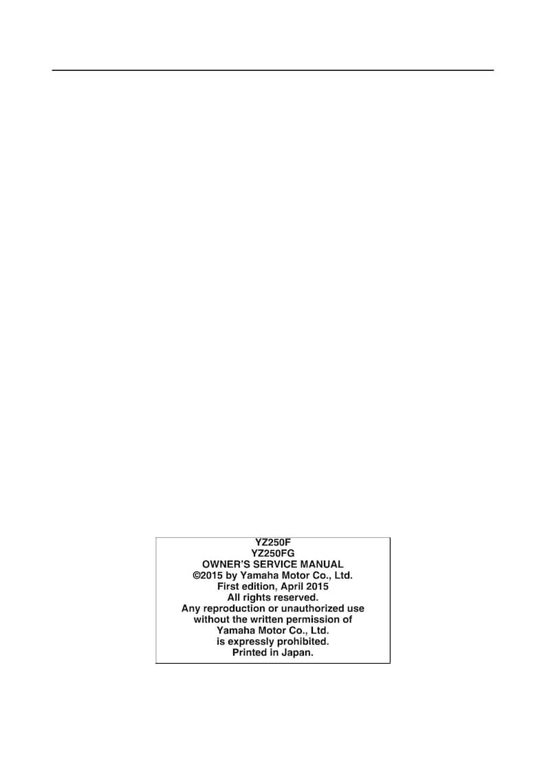 Yamaha YZ250F YZ250FG Service Manual service manual preview page 9