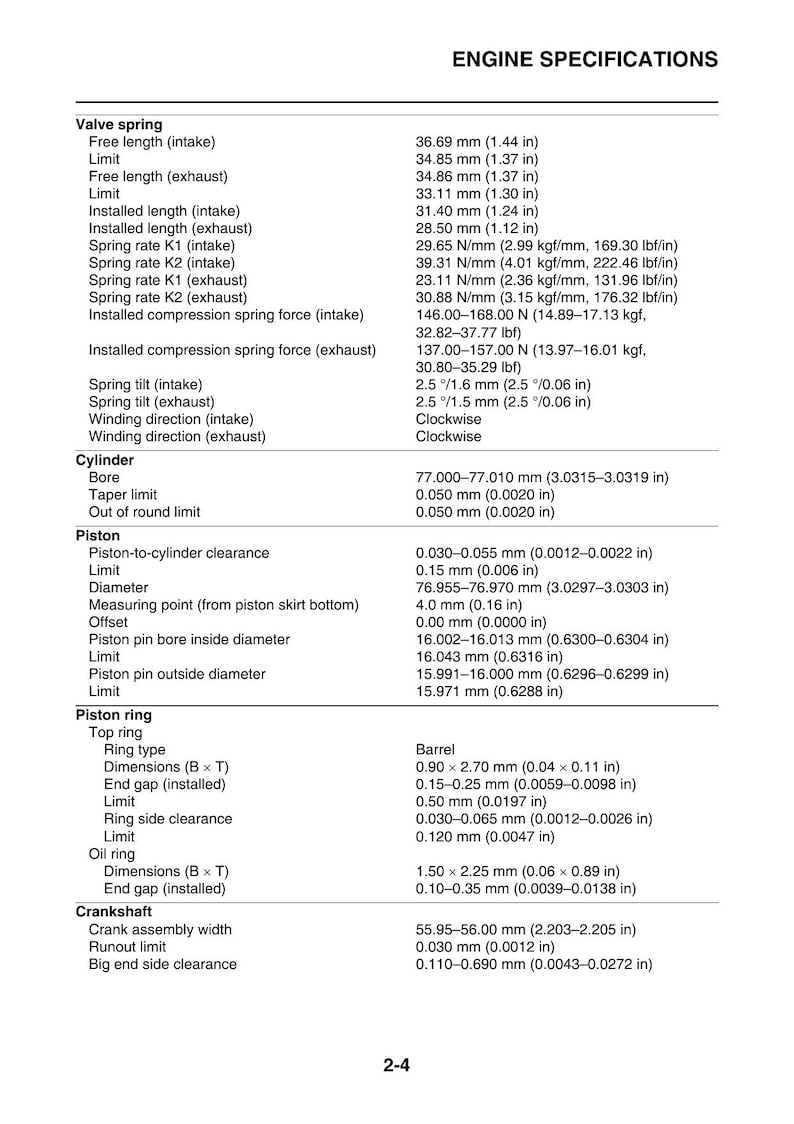 Yamaha YZ250F YZ250FG Service Manual service manual preview page 7