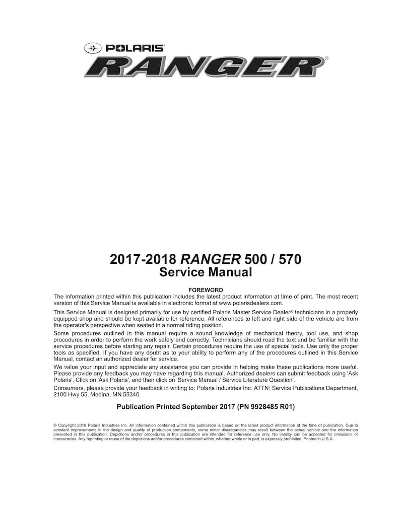 Polaris Ranger 500 570 Service Manual service manual preview page 2