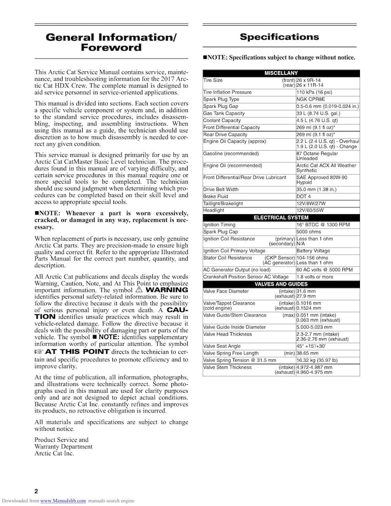 Arctic Cat HDX Crew Service Manual service manual preview page 6