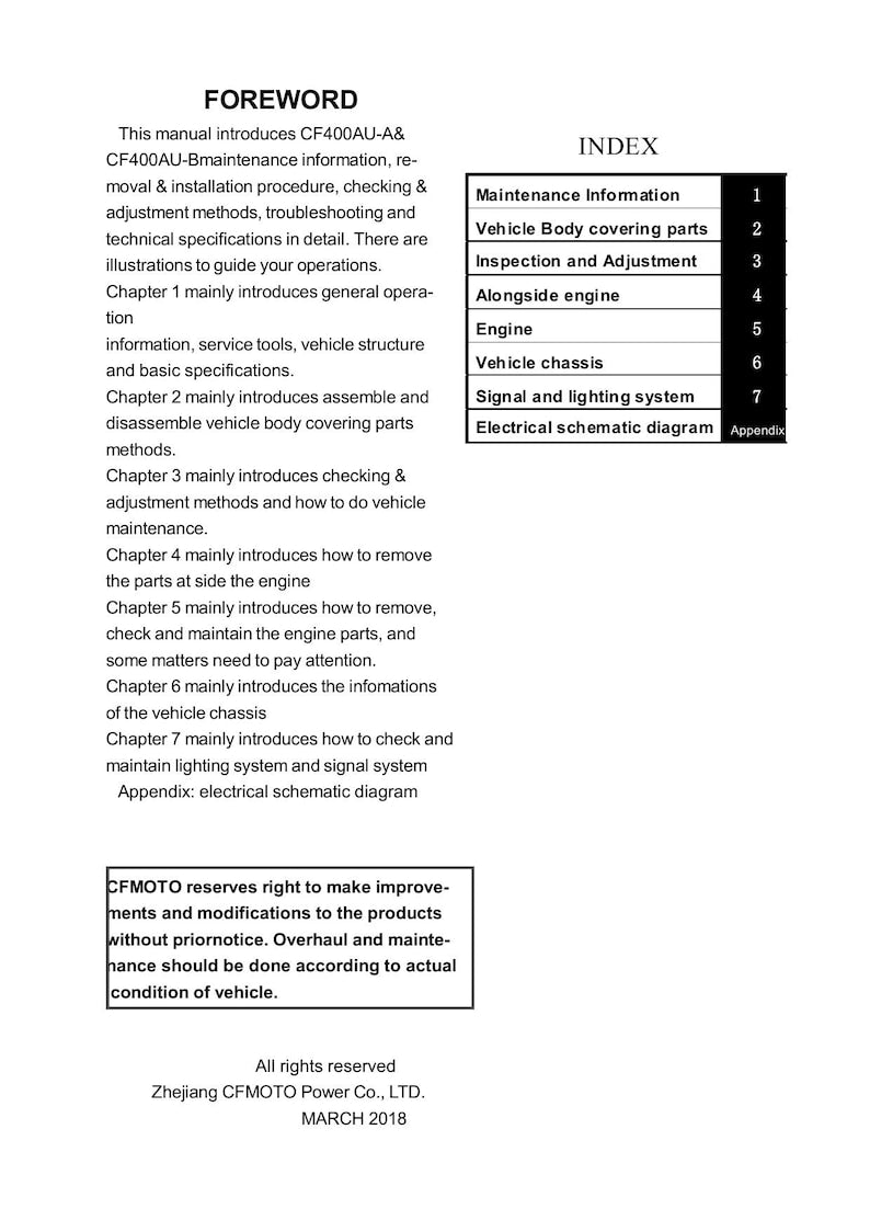 CFMOTO CForce 520 Service Manual 2018-2022 ATV CF500AU-7A 7C service manual preview page 6
