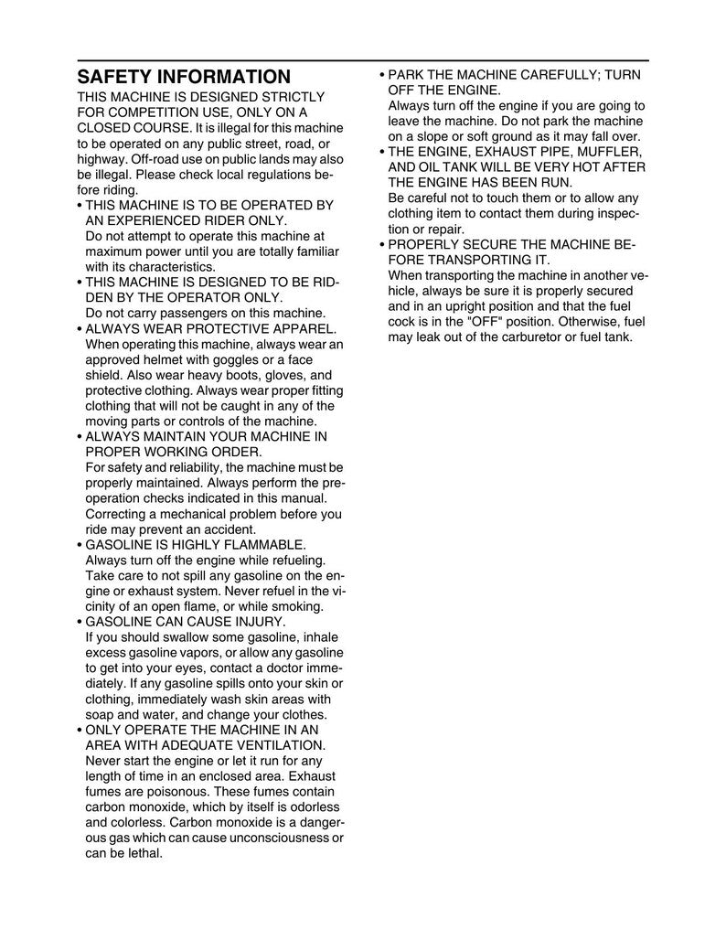 Yamaha YZ250 Service Manual service manual preview page 5