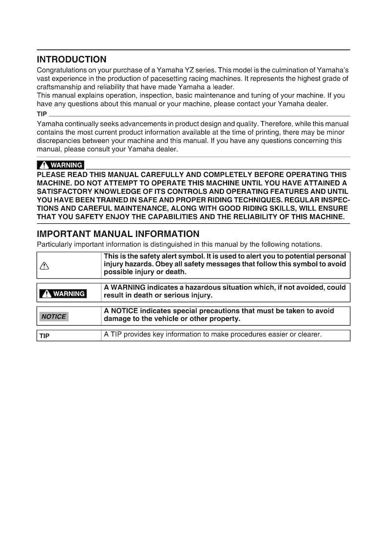 Yamaha YZ250FX Service Manual service manual preview page 5