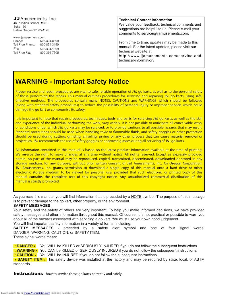 J&J Amusements Falcon Go-kart Service Manual service manual preview page 6