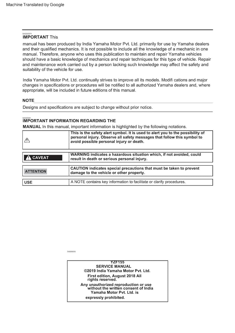Yamaha YZF-R15 Service Manual service manual preview page 10