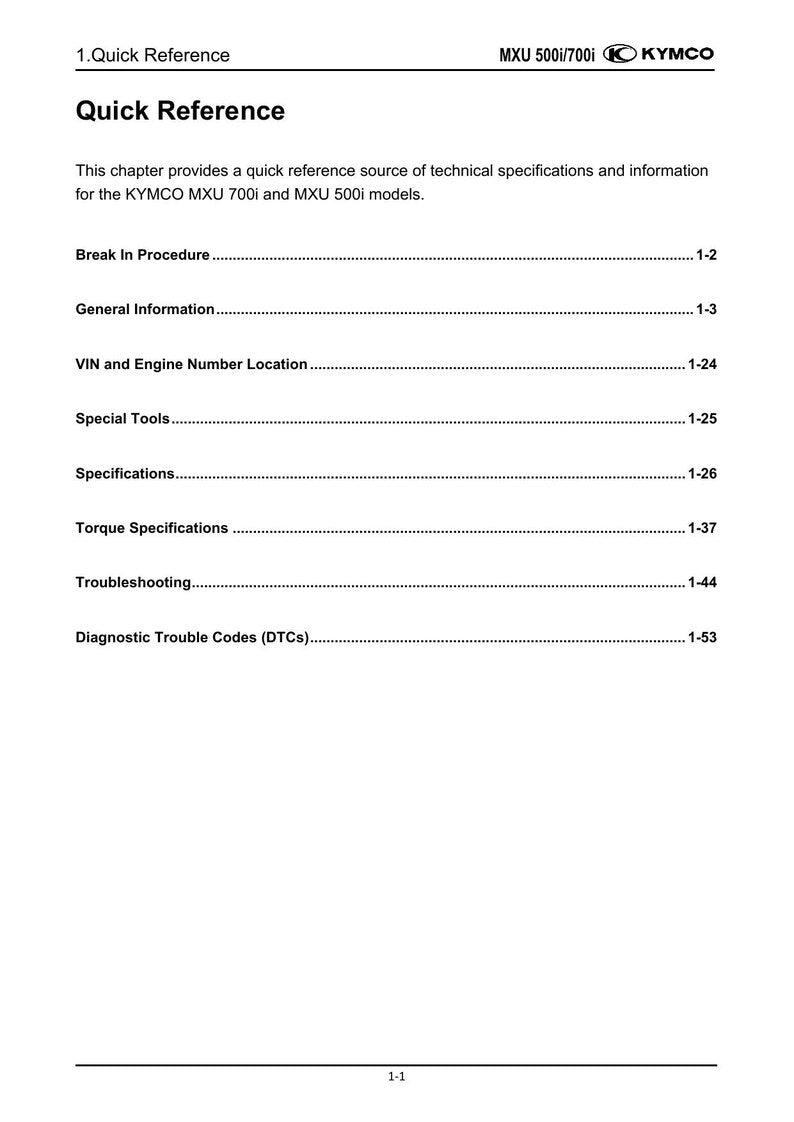 KYMCO MXU 700i 500i Service Manual 2018-2022 ATV service manual preview page 9